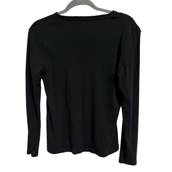 Jones New York Signature Petite Solid Black Long Sleeve Shirt Size M Essential - Picture 2 of 4